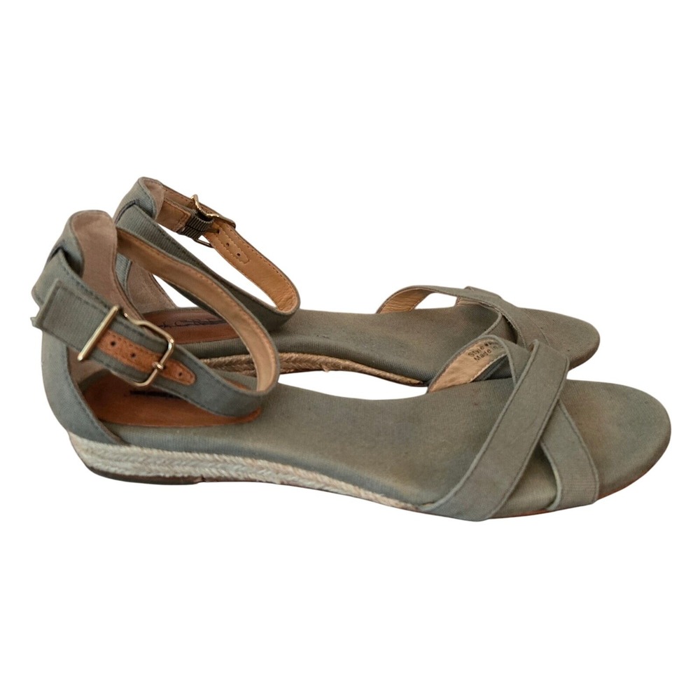 J. Crew Espadrille Wedge Sandals Ankle Strap Canvas Olive Green Size 8.5